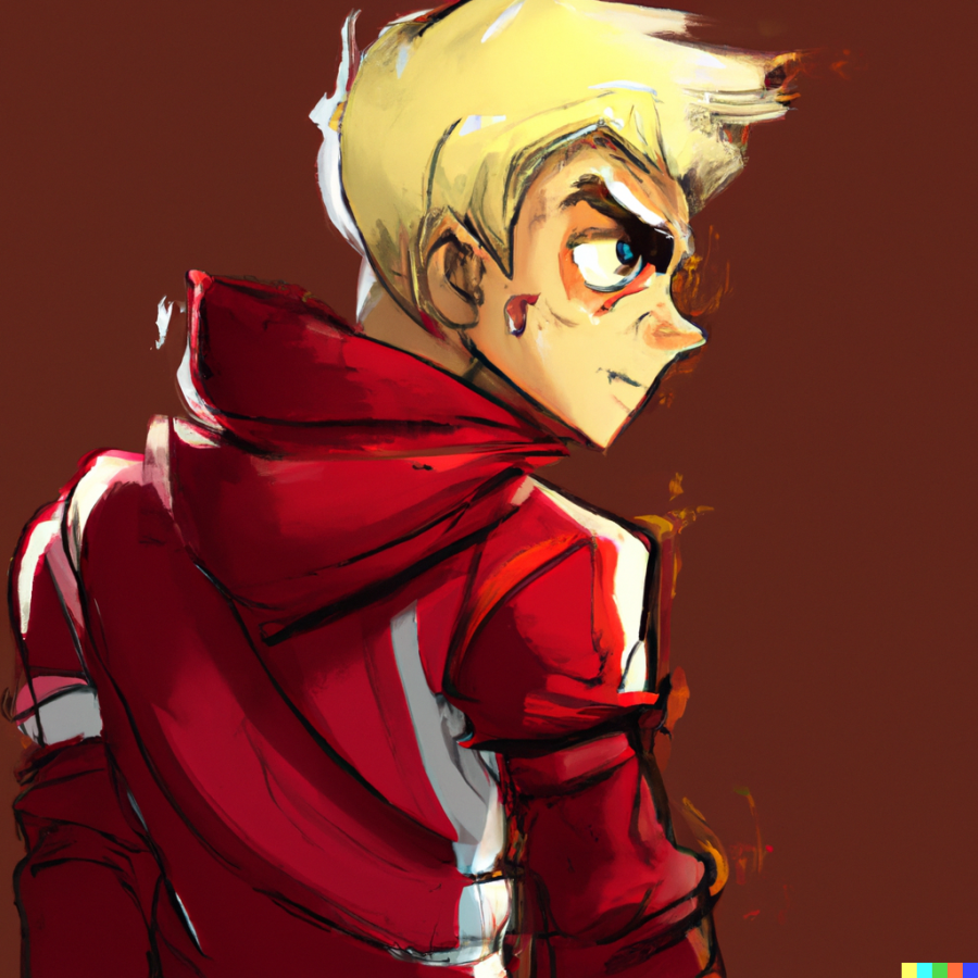 DALL·E 2023-03-11 18.33.30 - a bad boy cartoon manga in red clothes, digital art