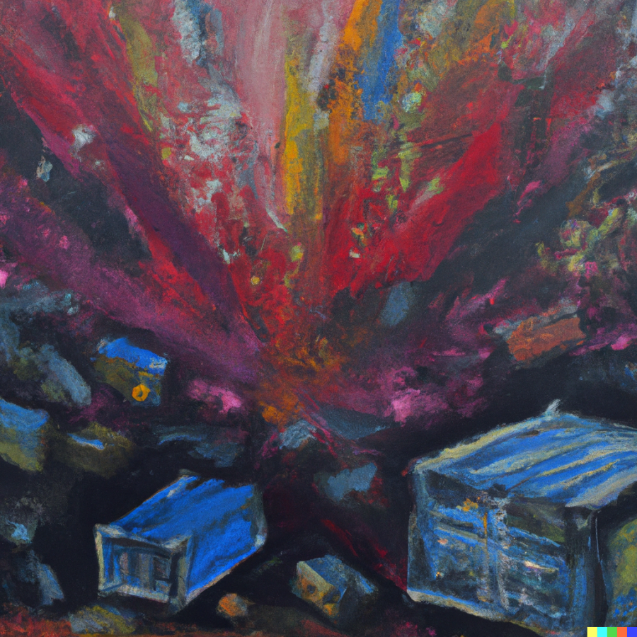 DALL·E 2023-05-06 15.17.26 - An expressive oil painting of logistic containers, depicted as an explosion of nebula